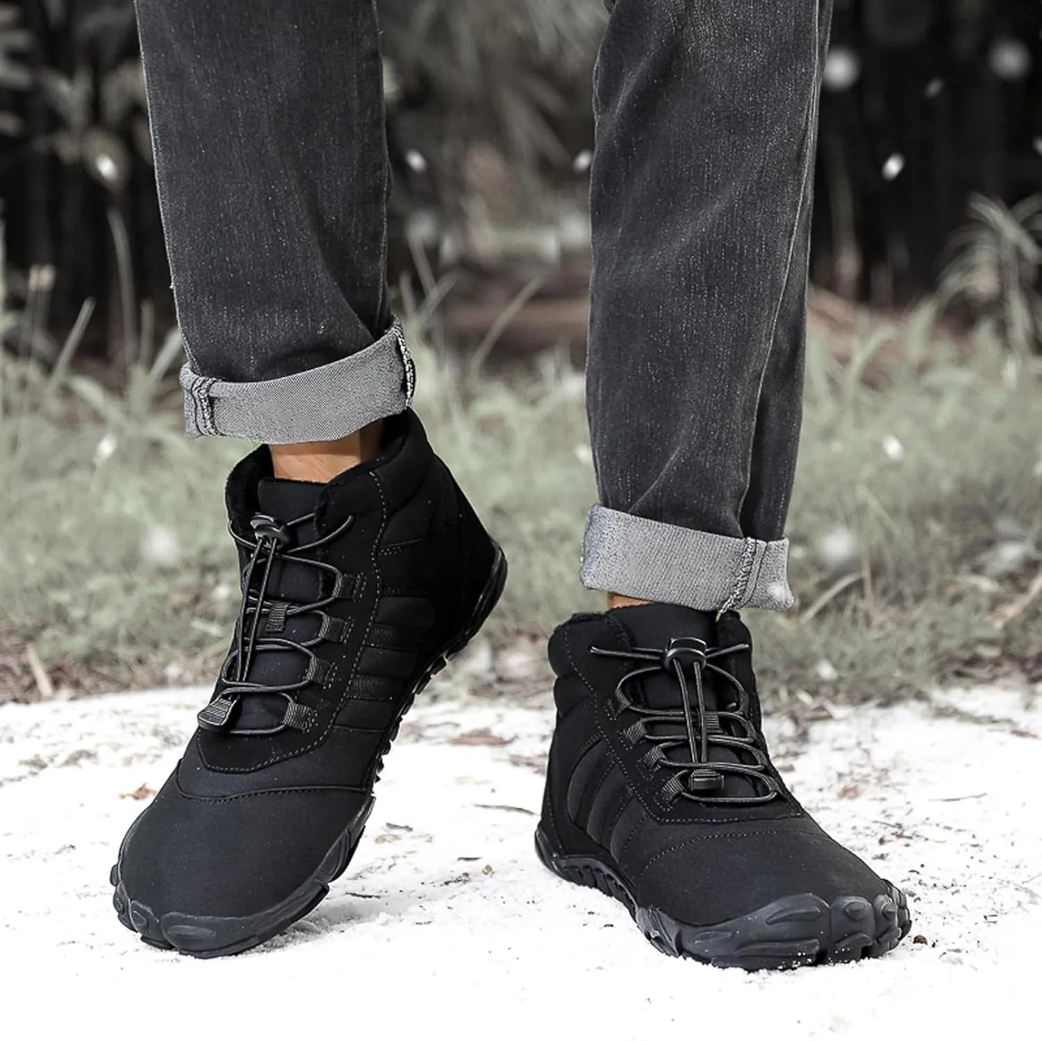 Barefoot Shoes Mens Womens Winter Warm Wide Toe Box Minimalist Zero Drop Outdoor Sole High-top Walking Shoes Snow Boots