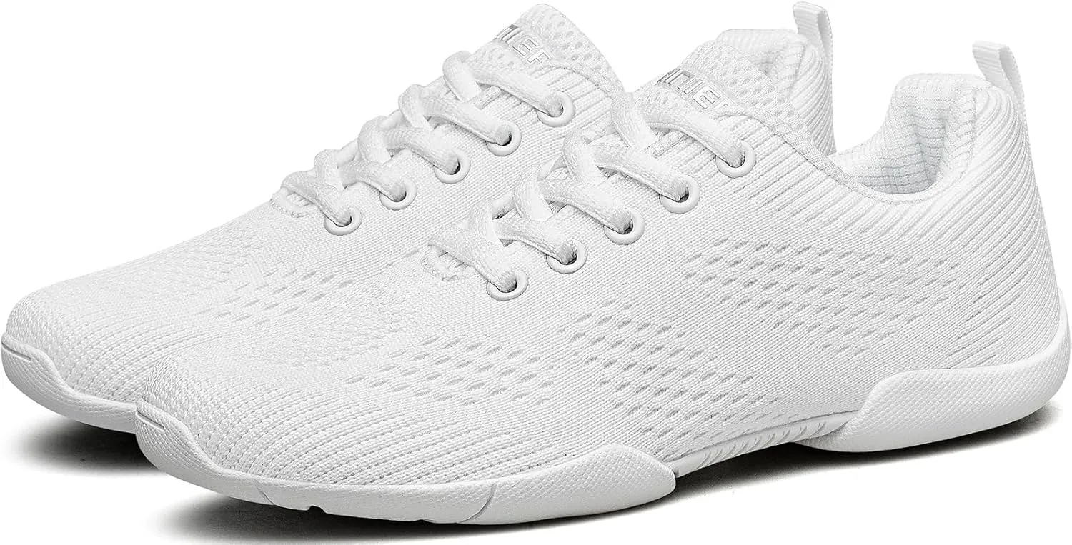 BAXINIER Girls White Cheerleading Shoes Lightweight Youth Cheer Competition Sneakers Kid Training Dance Tennis Shoes