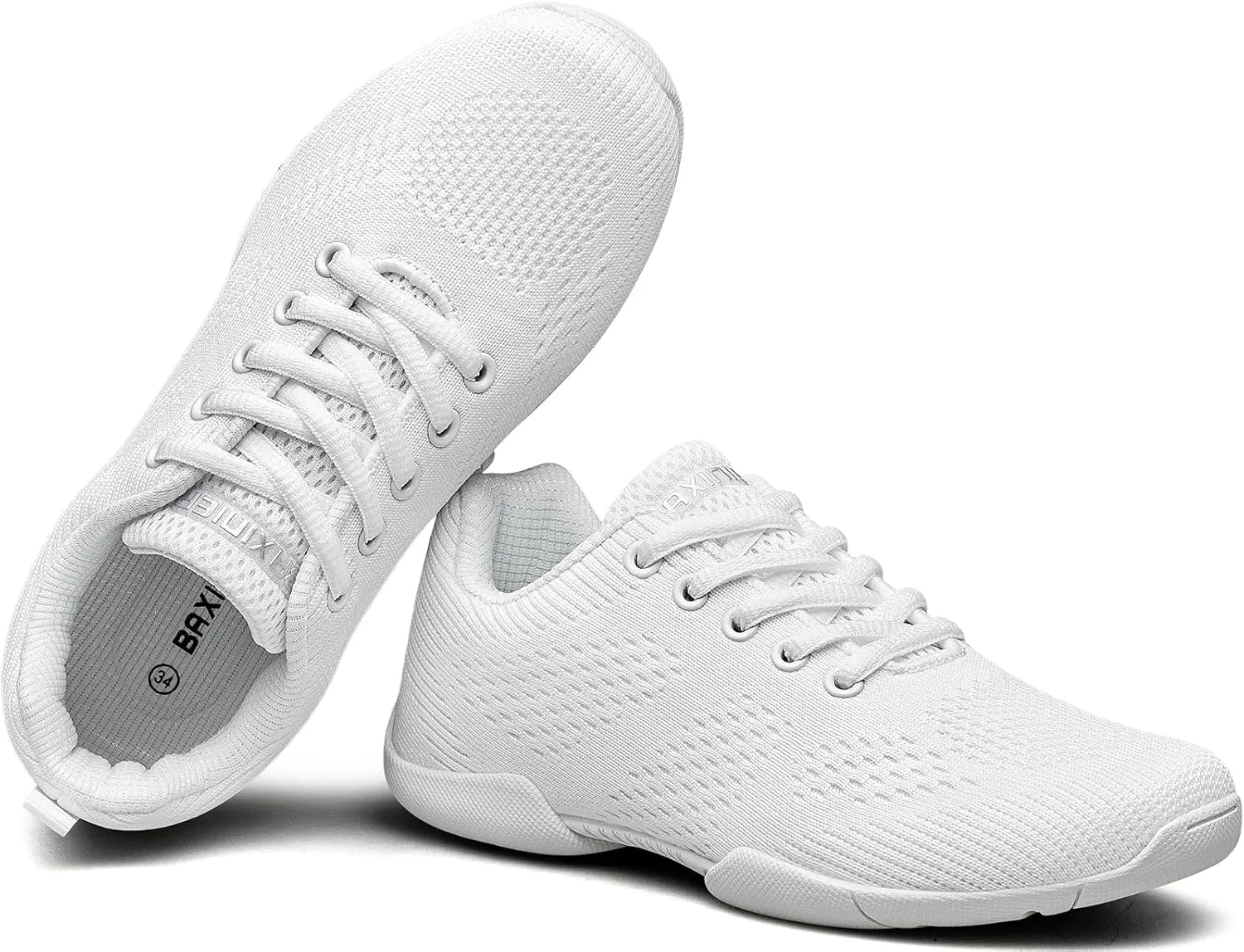 BAXINIER Girls White Cheerleading Shoes Lightweight Youth Cheer Competition Sneakers Kid Training Dance Tennis Shoes