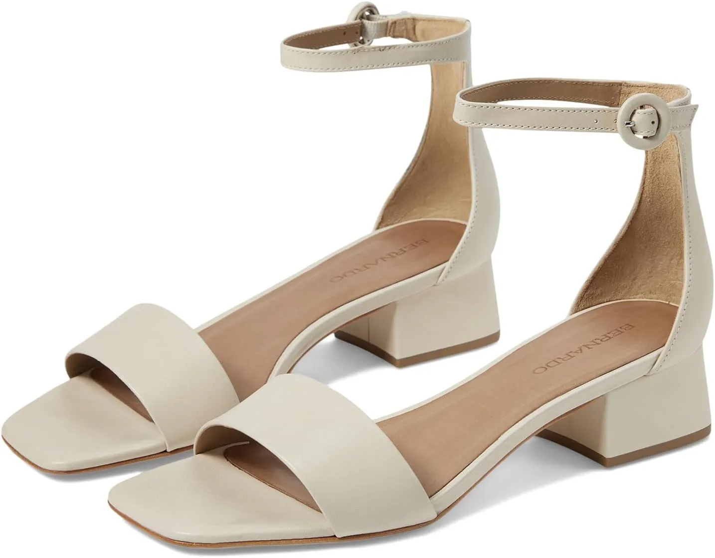 Bernardo® Jalena Heeled Sandals for Women – Leather and Man-Made Construction – Single Prong Buckle