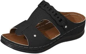 BILIKEYU Womens Wedge Platform Slides Sandals Open Toe Cutouts T Strap Comfortable Summer Casual Walking Slip on Sandals