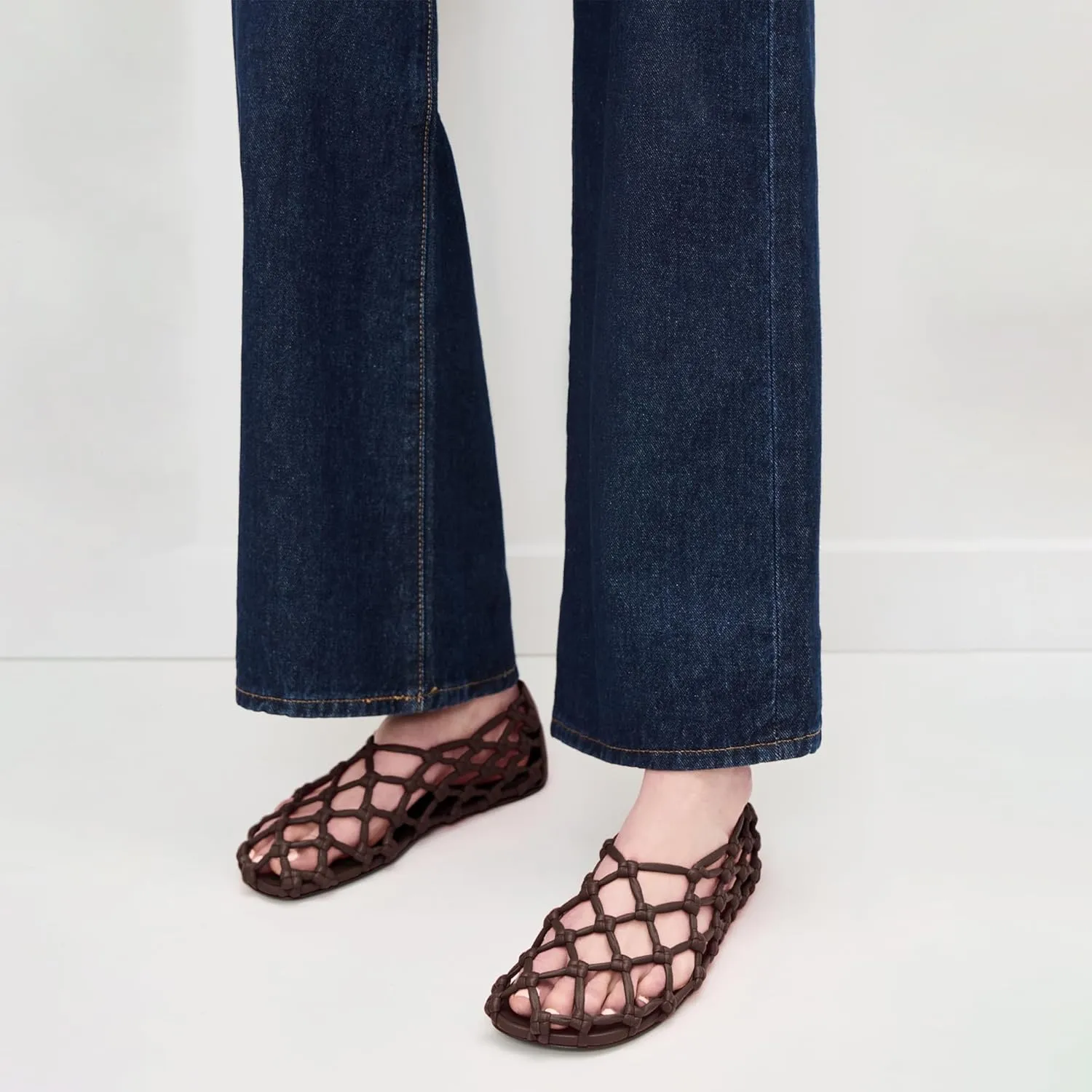 Black Mesh Ballet Flats for Women Woven Hollow Beach Ballerina Flats Comfortable Casual Slip on Mary Jane Flats