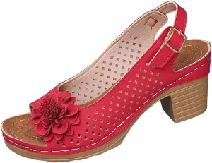Block Heel Sandals For Women,Women's Heeled Sandals 2025 Summer Open Toe Ankle Buckle Strap Chunky Womens High Heels Fish Mouth Flowers Casual Hollow Out Non Slip Platform Fashion Shoes