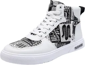 BORAMAX Men's White Canvas Shoes High Top Canvas Sneakers Classic Lace-Up Walking Shoes Light-Weight Casual Shoe Tennis Shoes