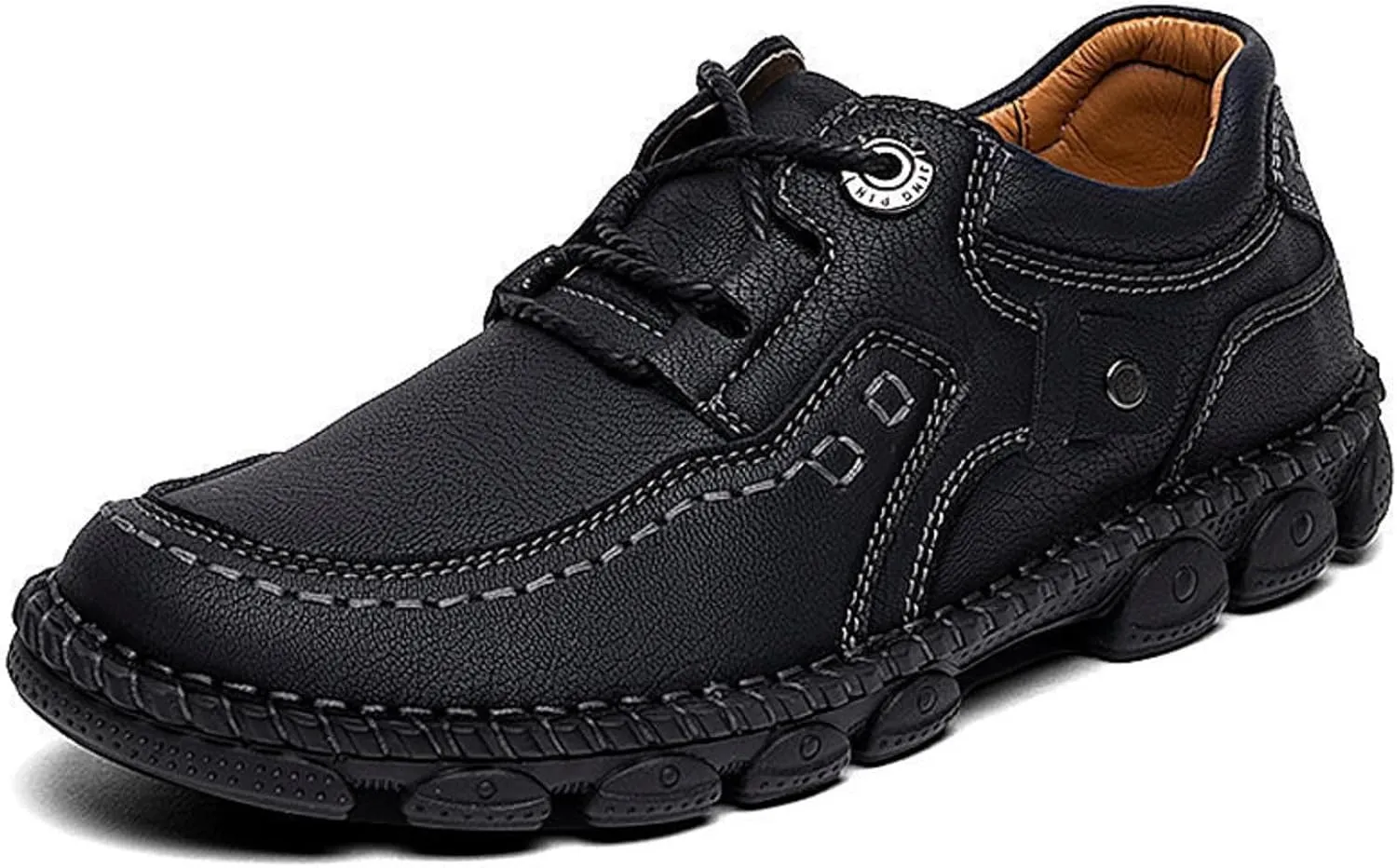 Boxpopla Handmade Leather Lace-Up Casual Shoes for Mens Breathable Loafers Sneakers Walking Shoes Slip On Comfortable Driving Office Dress Flat Shoes