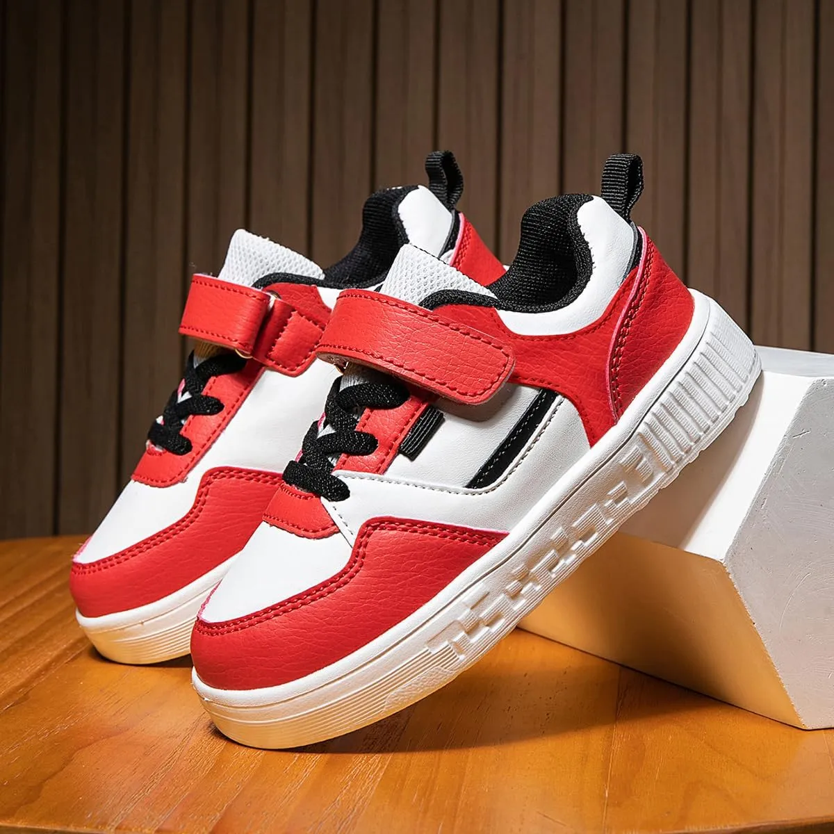 Boys and Girls Board Shoes Adjustable Hook and Loop Classic Low Top Kids Sneakers Lightweight Comfortable for All Season