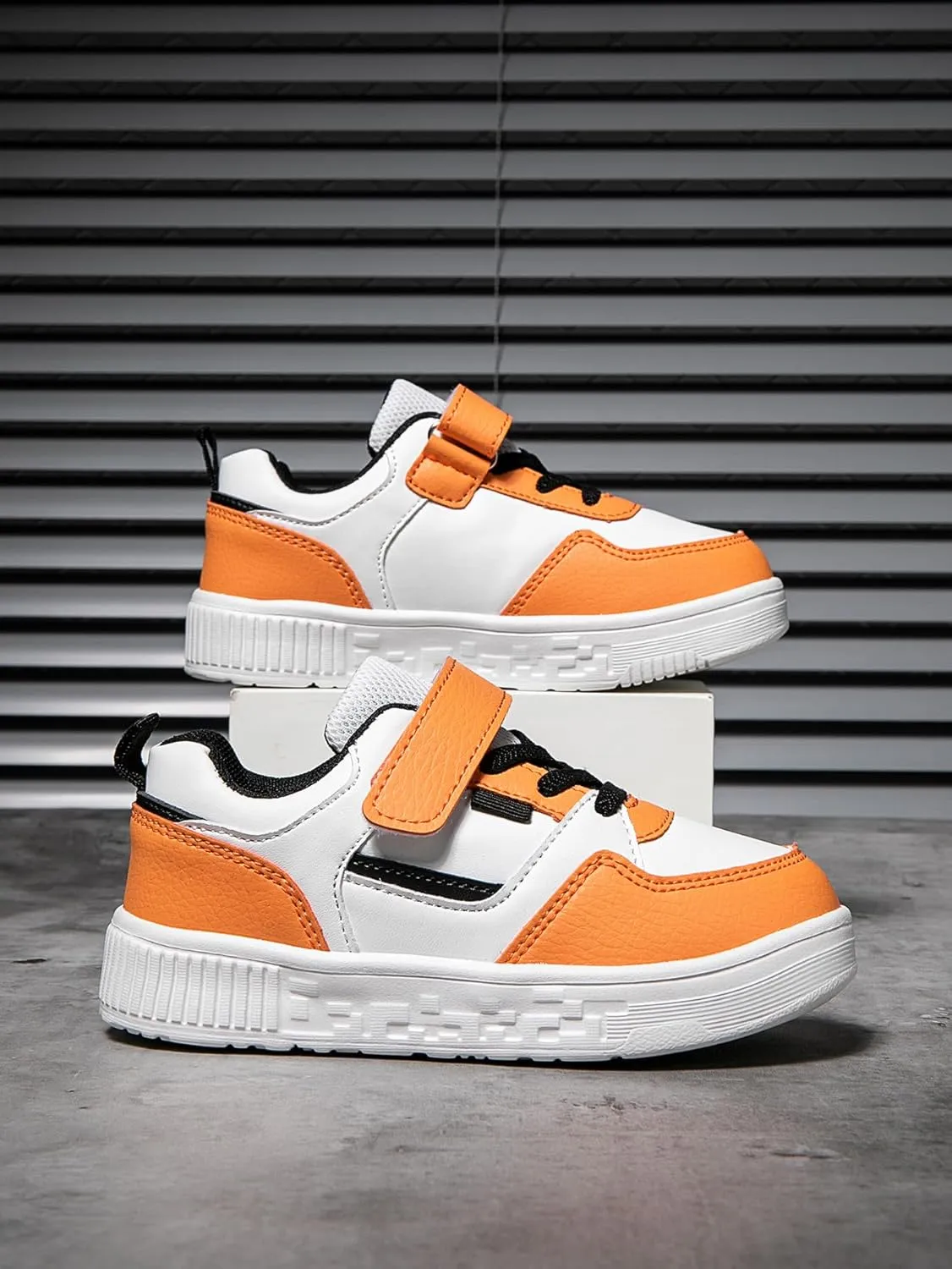 Boys and Girls Board Shoes Adjustable Hook and Loop Classic Low Top Kids Sneakers Lightweight Comfortable for All Season