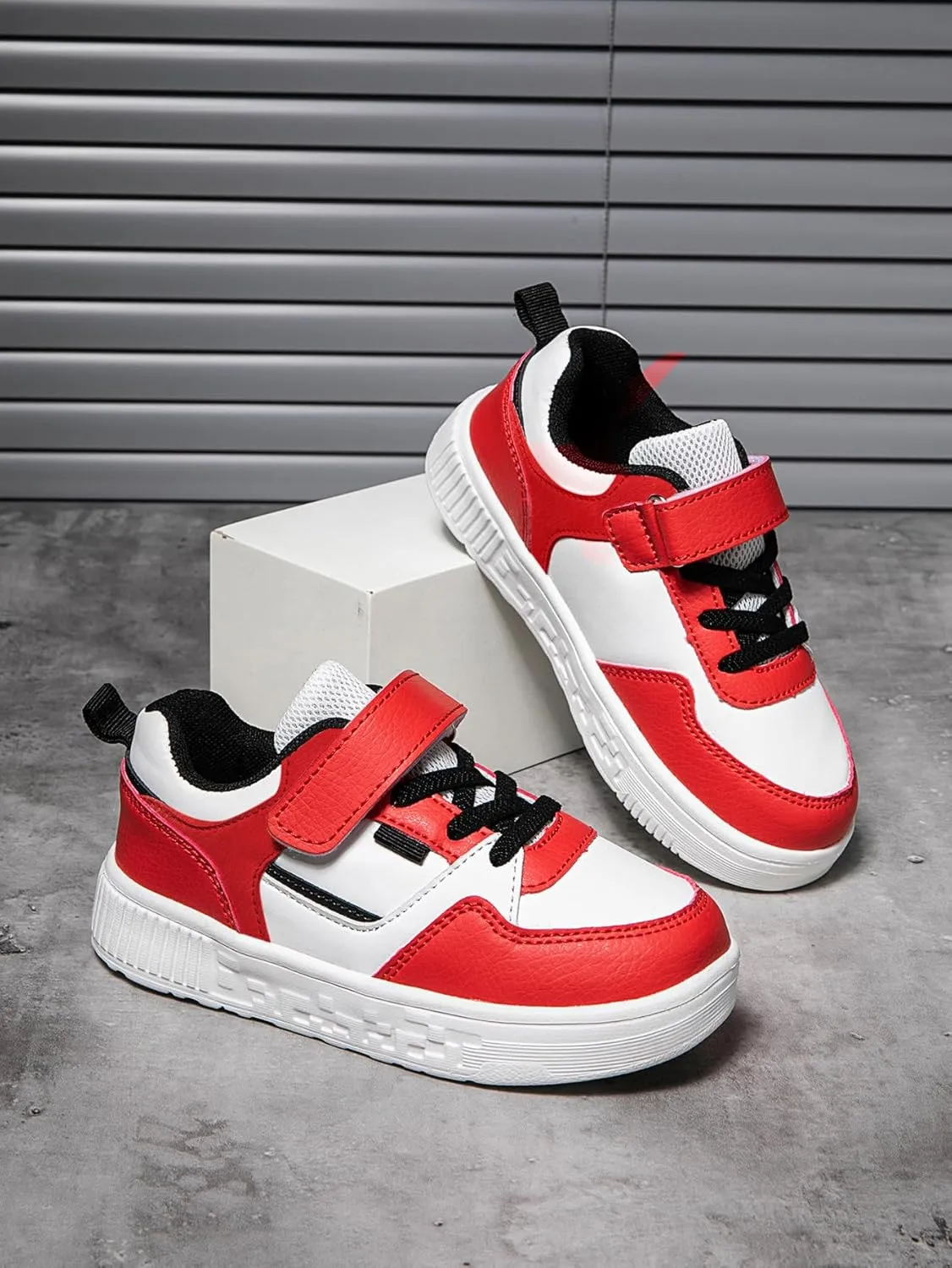 Boys and Girls Board Shoes Adjustable Hook and Loop Classic Low Top Kids Sneakers Lightweight Comfortable for All Season