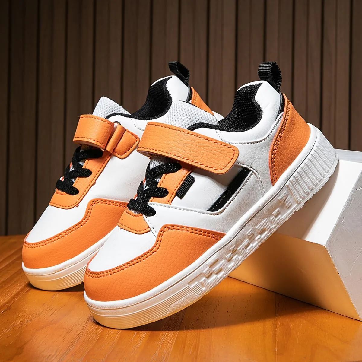 Boys and Girls Board Shoes Adjustable Hook and Loop Classic Low Top Kids Sneakers Lightweight Comfortable for All Season