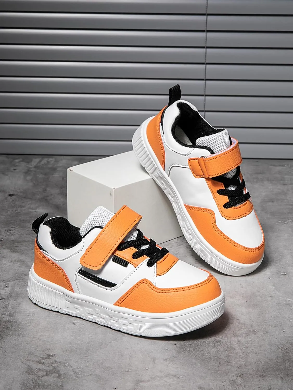 Boys and Girls Board Shoes Adjustable Hook and Loop Classic Low Top Kids Sneakers Lightweight Comfortable for All Season