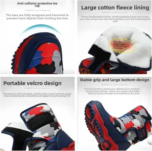Boy's Camouflage Snow Boots, Warm Fleece Cozy Non-Slip Ankle Boots Plush Comfy Outdoor Hiking Shoes Fur Lined Trekking Shoes, Winter