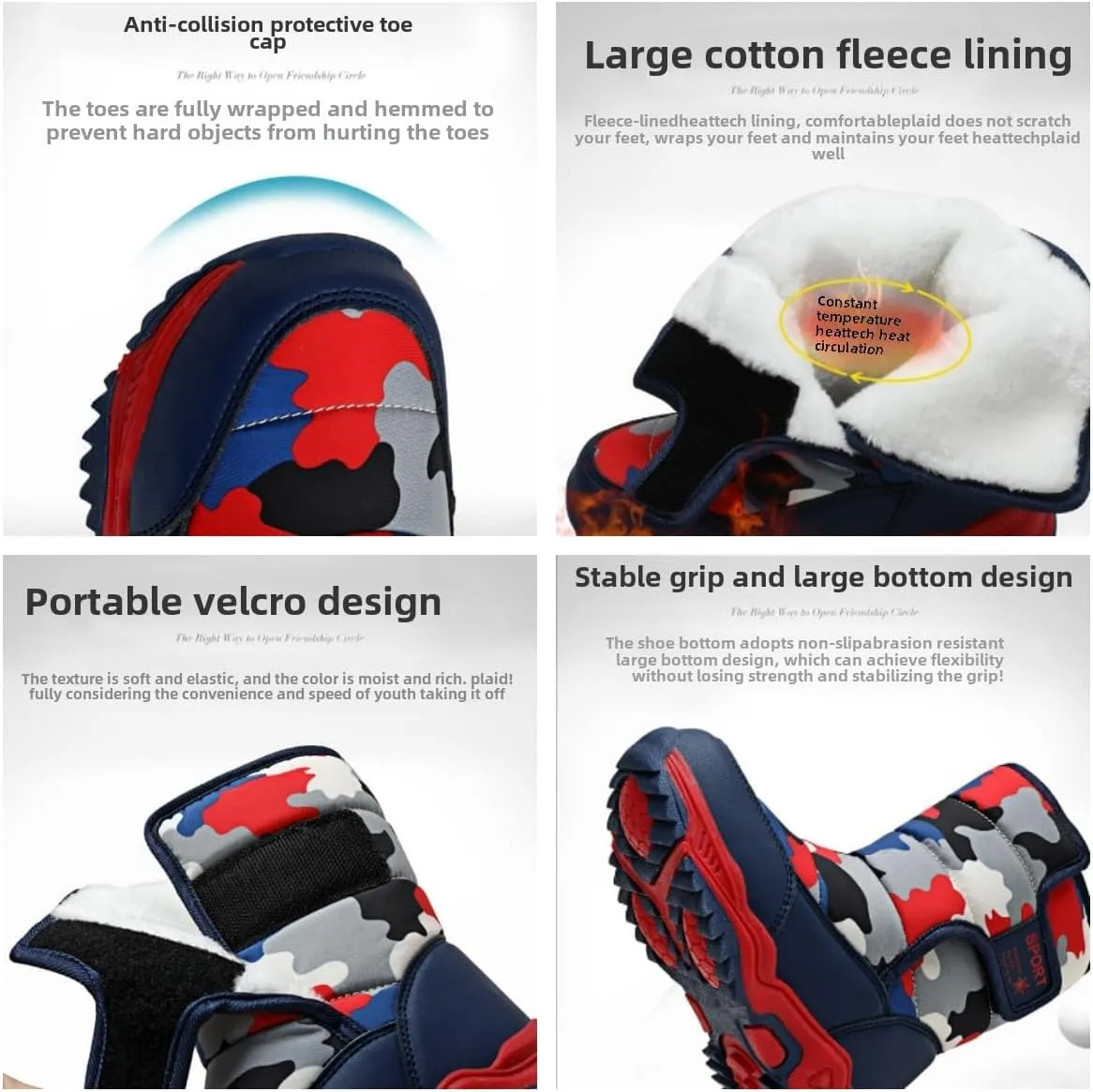 Boy's Camouflage Snow Boots, Warm Fleece Cozy Non-Slip Ankle Boots Plush Comfy Outdoor Hiking Shoes Fur Lined Trekking Shoes, Winter