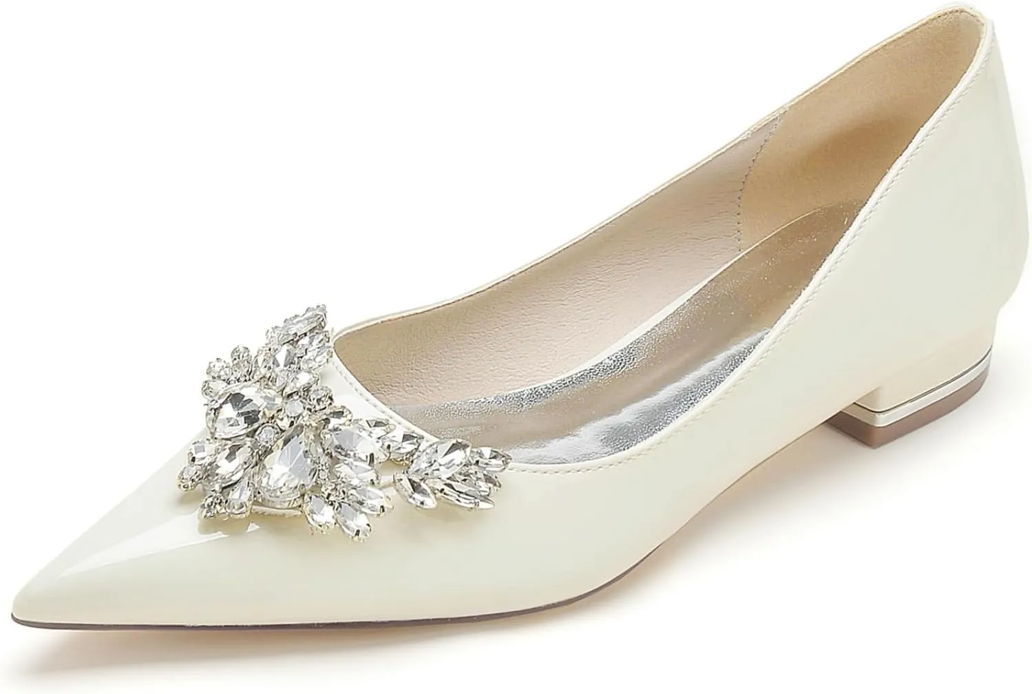 Bride Shoes for Wedding Women's Ballet Flats Comfort Slip on Flat Shoes Crystal Wedding Dress Flats 2.5Cm