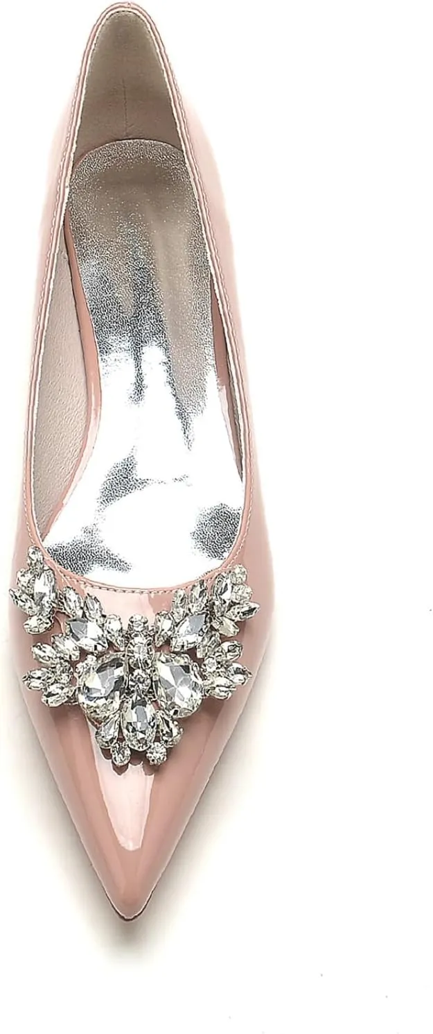 Bride Shoes for Wedding Women's Ballet Flats Comfort Slip on Flat Shoes Crystal Wedding Dress Flats 2.5Cm
