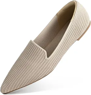 Brown Women's One Size Pointed Toe Slip-On Knit Ballet Flats for Dressy Casual Office Work Walking Flats