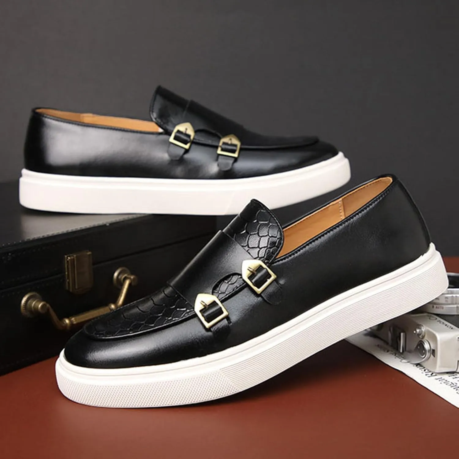 ByErz Men' S Casual Shoes Leather Dress Sneakers Business Loafers Shoes for Men Breathable Fashion Sneakers