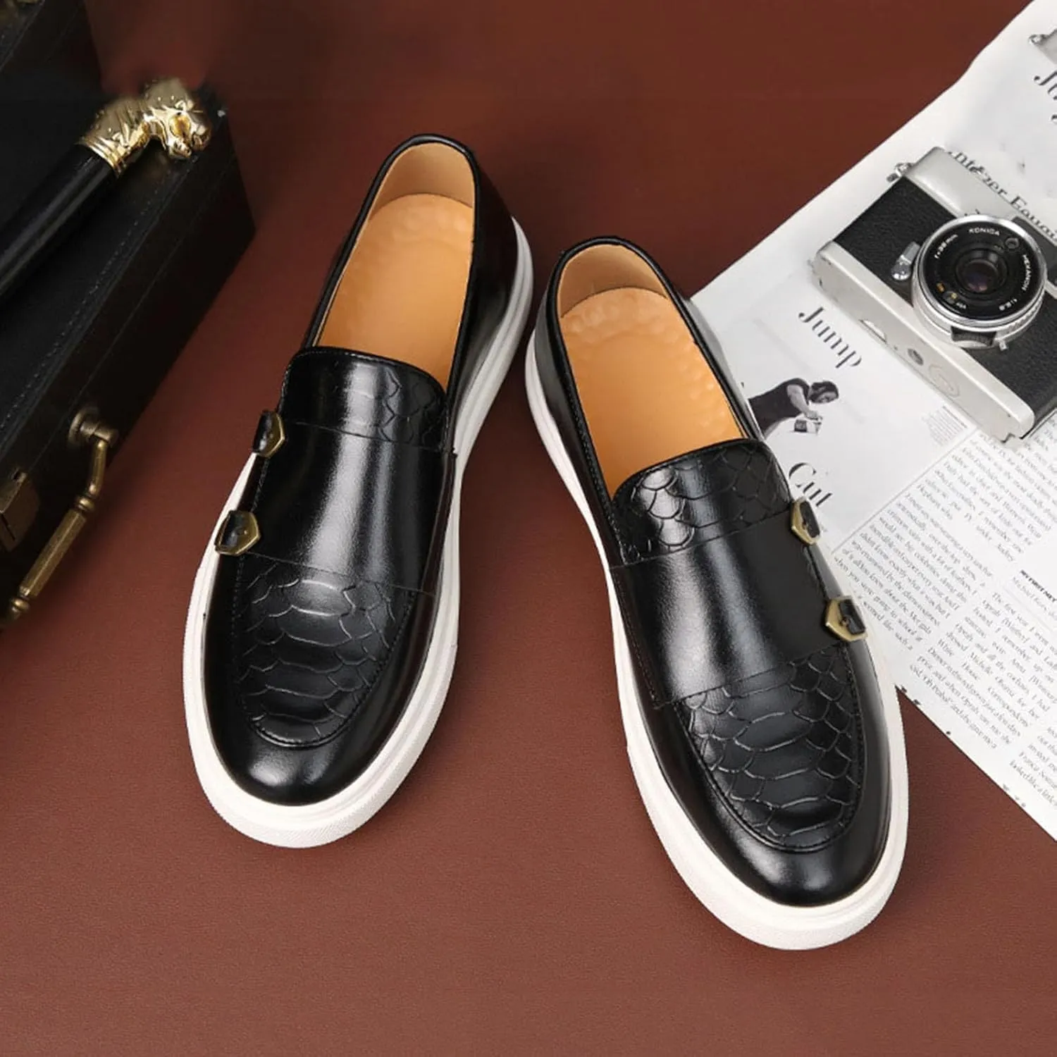 ByErz Men' S Casual Shoes Leather Dress Sneakers Business Loafers Shoes for Men Breathable Fashion Sneakers