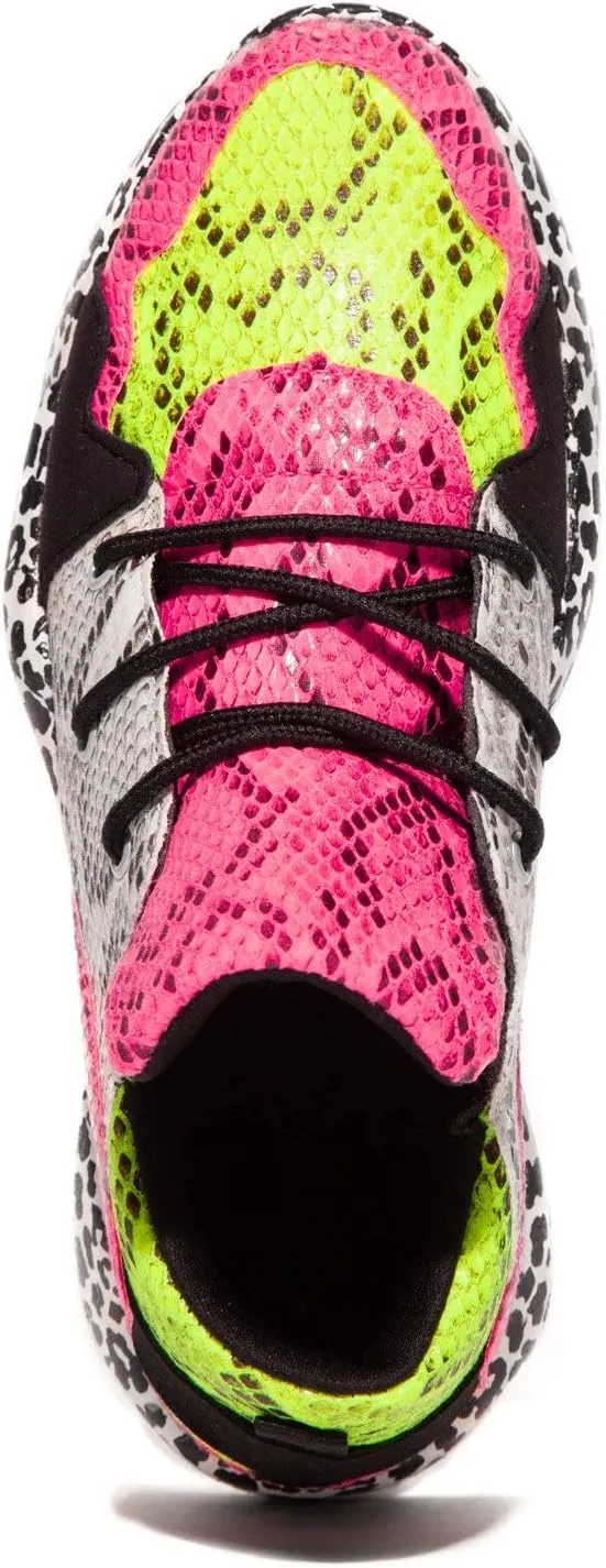 CAPE ROBBIN Womens Casual Round Toe Slip On Color Block Snake Print Lace Up Low Top Fashion Sneakers