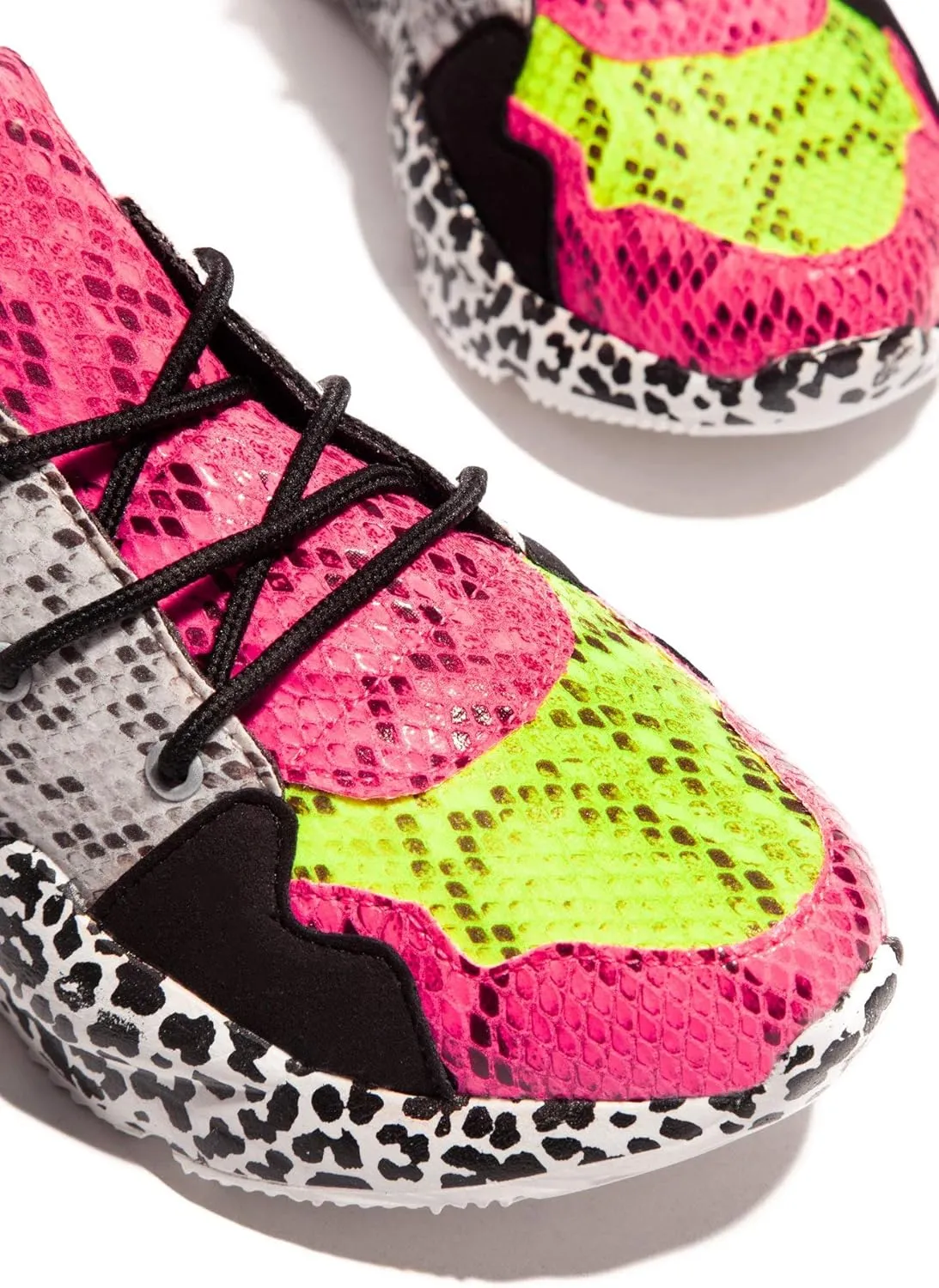 CAPE ROBBIN Womens Casual Round Toe Slip On Color Block Snake Print Lace Up Low Top Fashion Sneakers