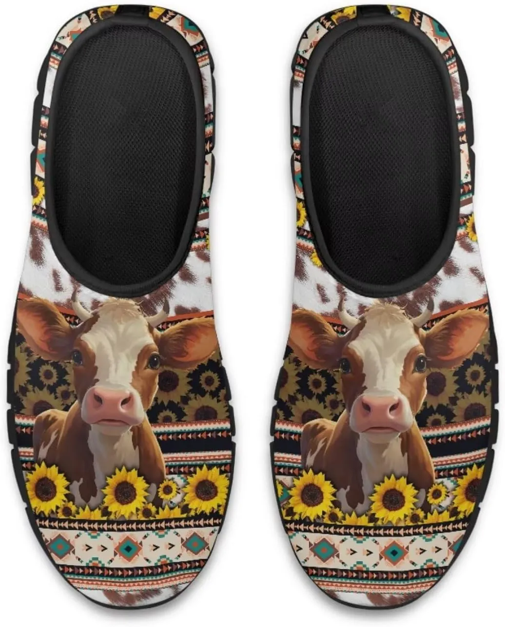 Cartoon Cattle Print Slip on Shoes for Women Loafers Hands Free Shoes Running Sneakers