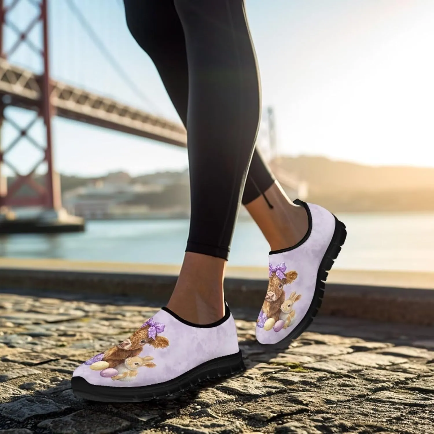 Cartoon Cattle Print Slip on Shoes for Women Loafers Hands Free Shoes Running Sneakers