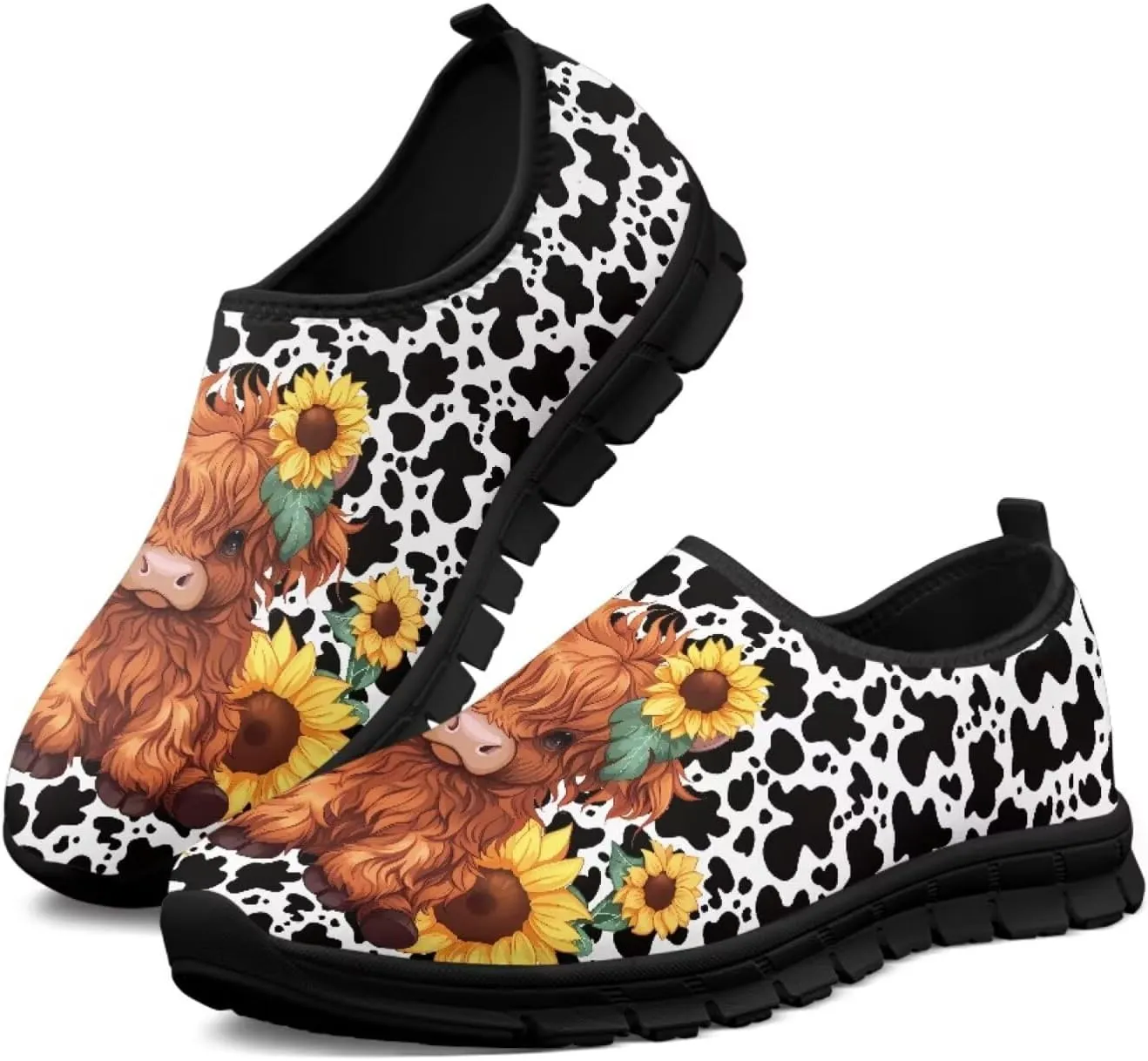 Cartoon Cattle Print Slip on Shoes for Women Loafers Hands Free Shoes Running Sneakers