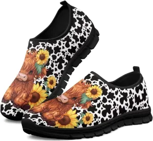 Cartoon Cattle Print Slip on Shoes for Women Loafers Hands Free Shoes Running Sneakers