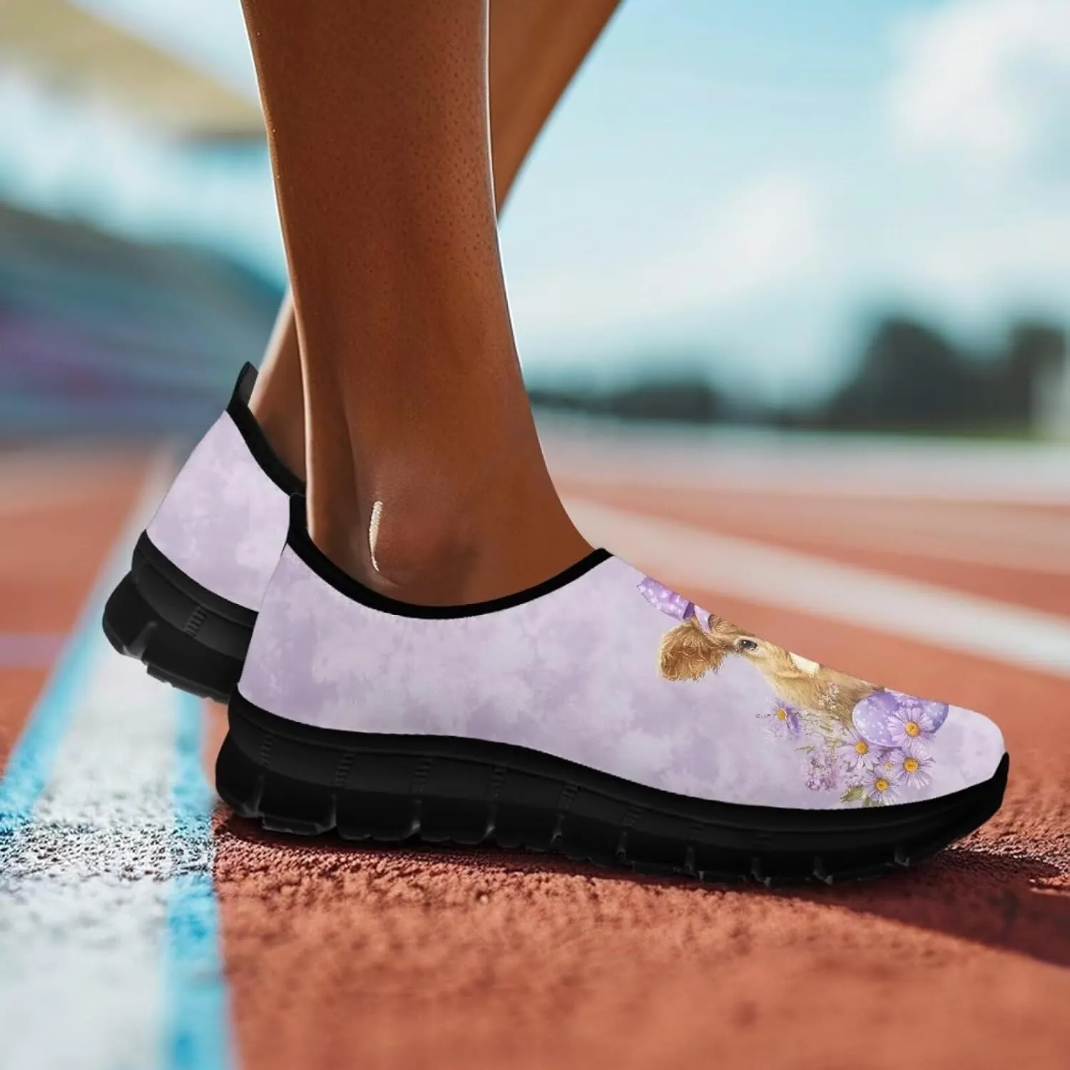 Cartoon Cattle Print Slip on Shoes for Women Loafers Hands Free Shoes Running Sneakers