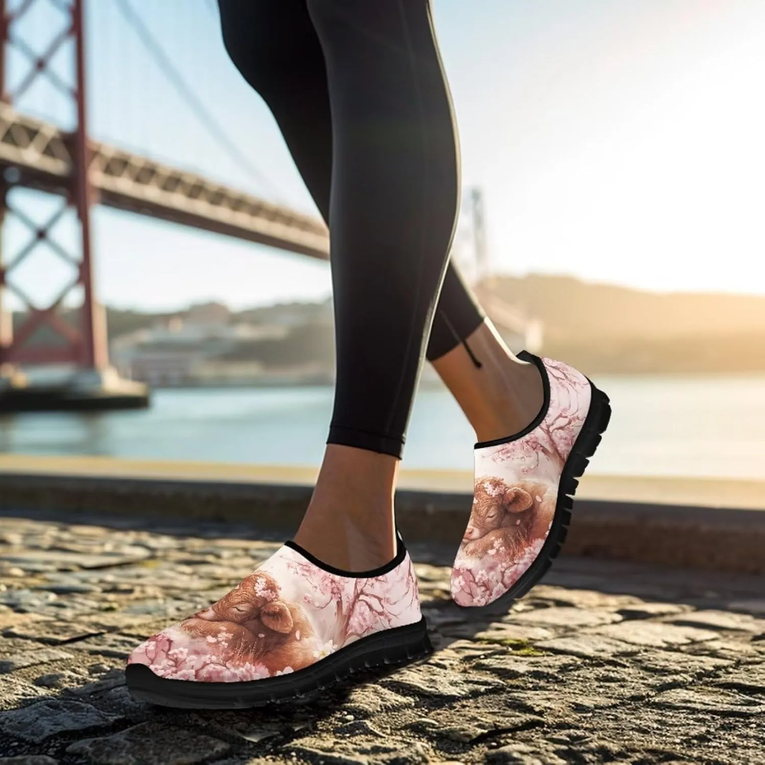Cartoon Cattle Print Slip on Shoes for Women Loafers Hands Free Shoes Running Sneakers