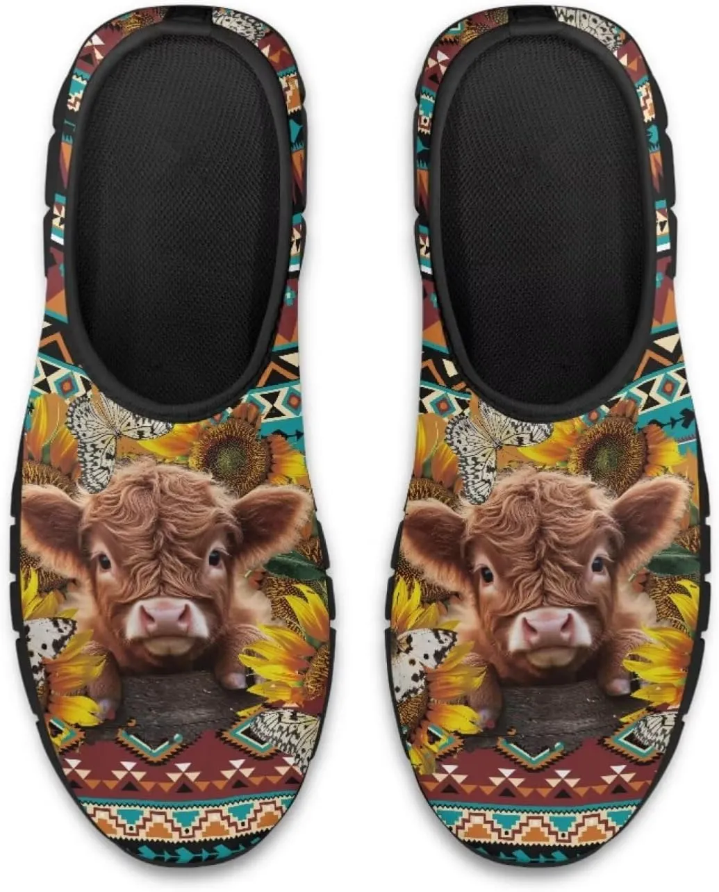 Cartoon Cattle Print Slip on Shoes for Women Loafers Hands Free Shoes Running Sneakers