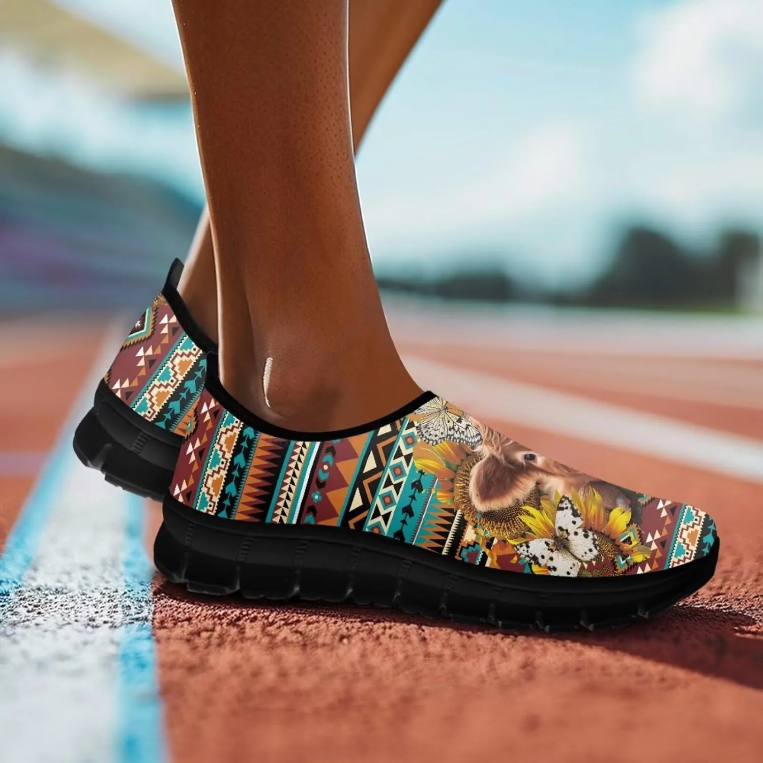 Cartoon Cattle Print Slip on Shoes for Women Loafers Hands Free Shoes Running Sneakers