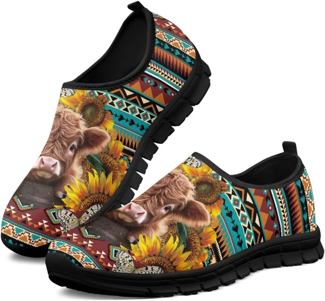 Cartoon Cattle Print Slip on Shoes for Women Loafers Hands Free Shoes Running Sneakers