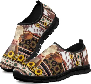 Cartoon Cattle Print Slip on Shoes for Women Loafers Hands Free Shoes Running Sneakers