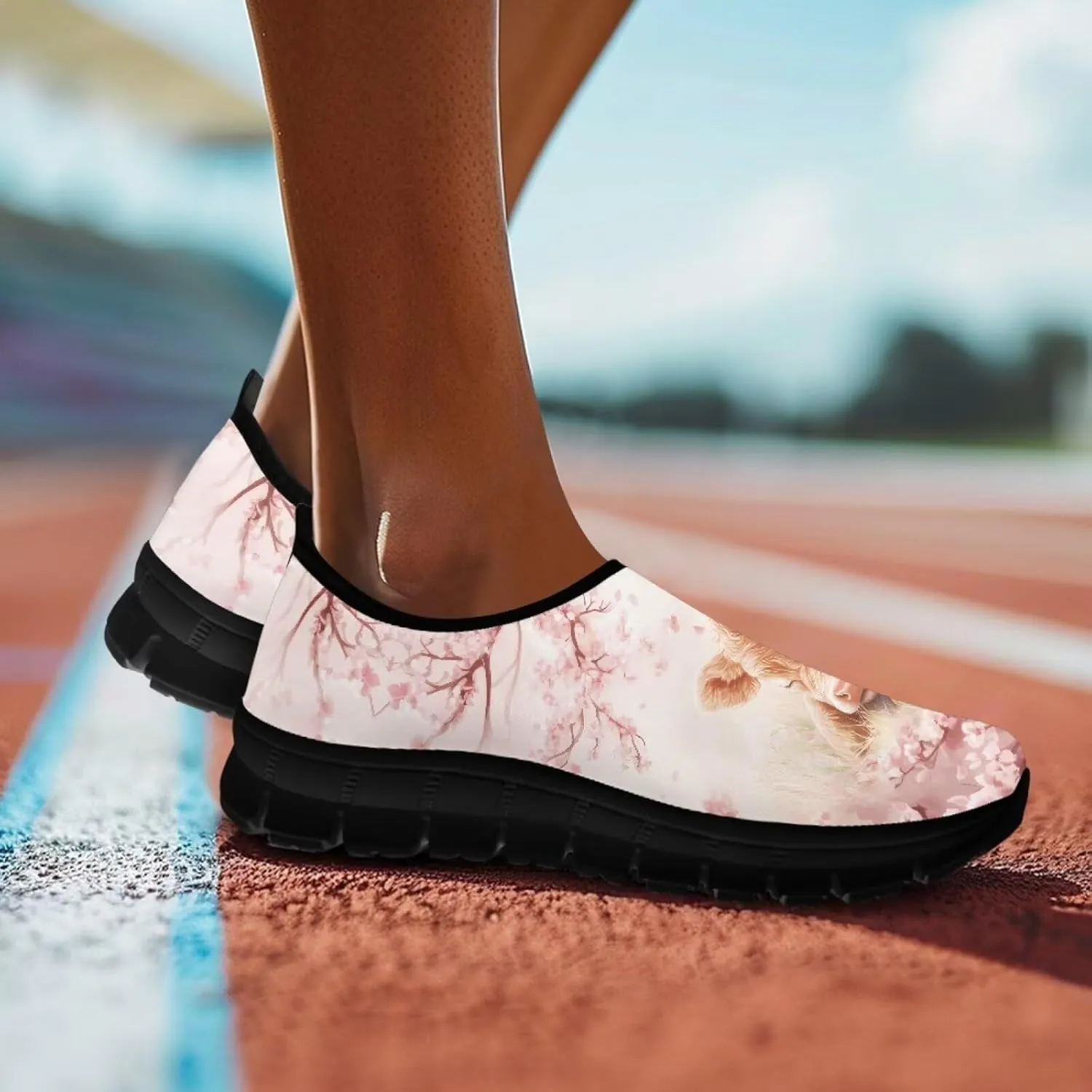 Cartoon Cattle Print Slip on Shoes for Women Loafers Hands Free Shoes Running Sneakers