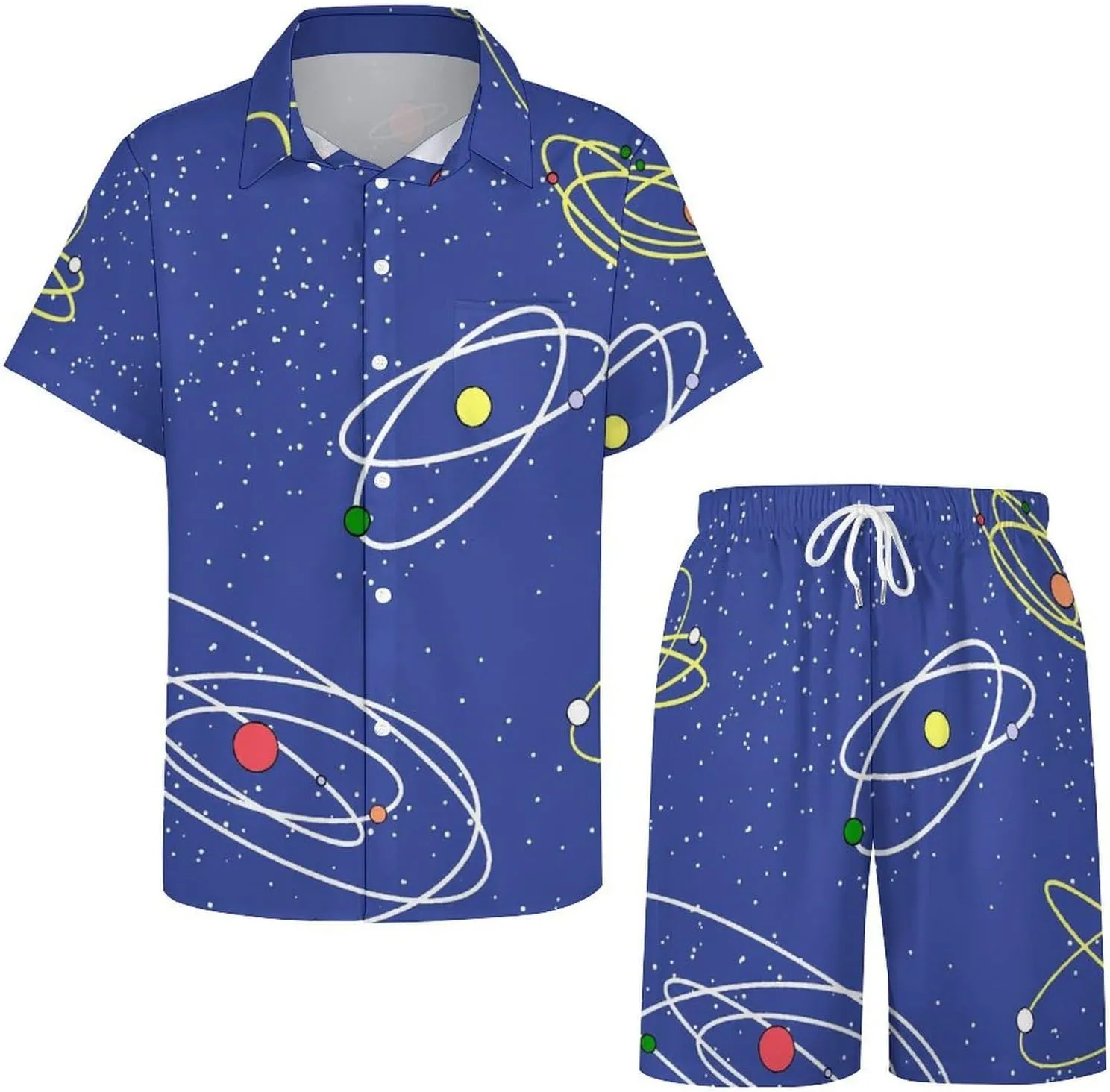 Cartoon Style Theme of SpaceMen's Two-piece Casual Short-sleeved Shirt Summer Loose Vacation Suit