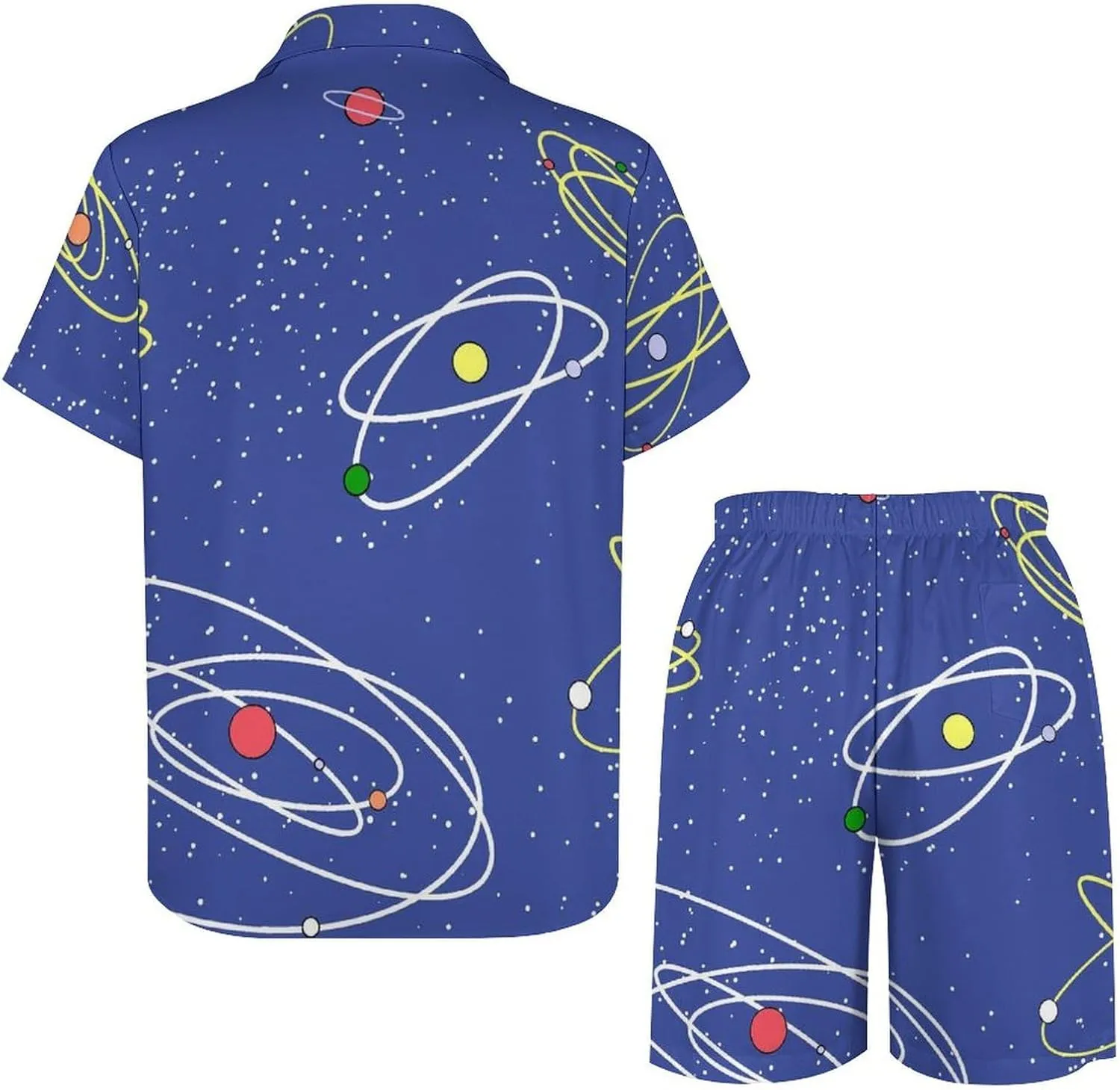 Cartoon Style Theme of SpaceMen's Two-piece Casual Short-sleeved Shirt Summer Loose Vacation Suit