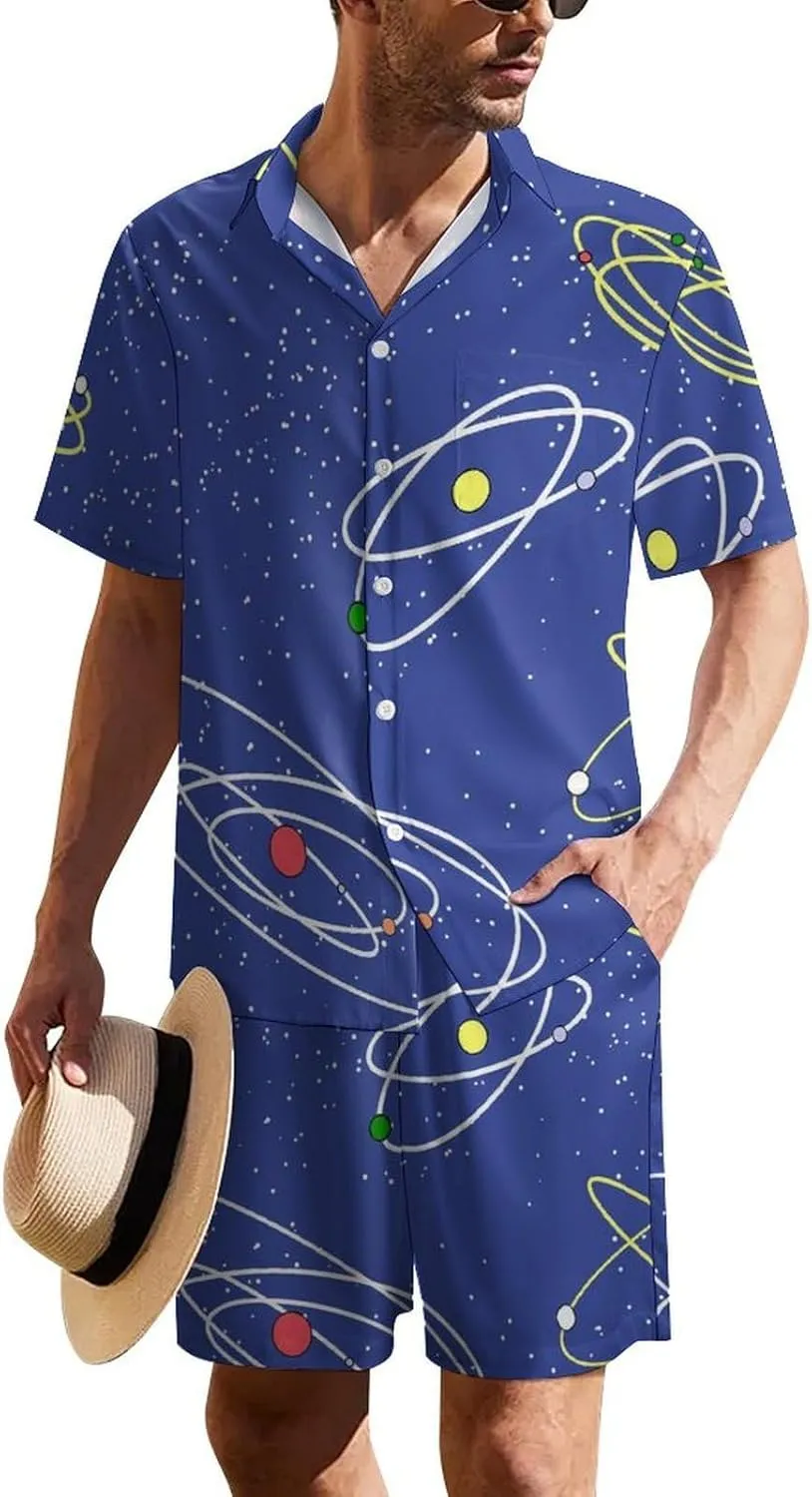 Cartoon Style Theme of SpaceMen's Two-piece Casual Short-sleeved Shirt Summer Loose Vacation Suit