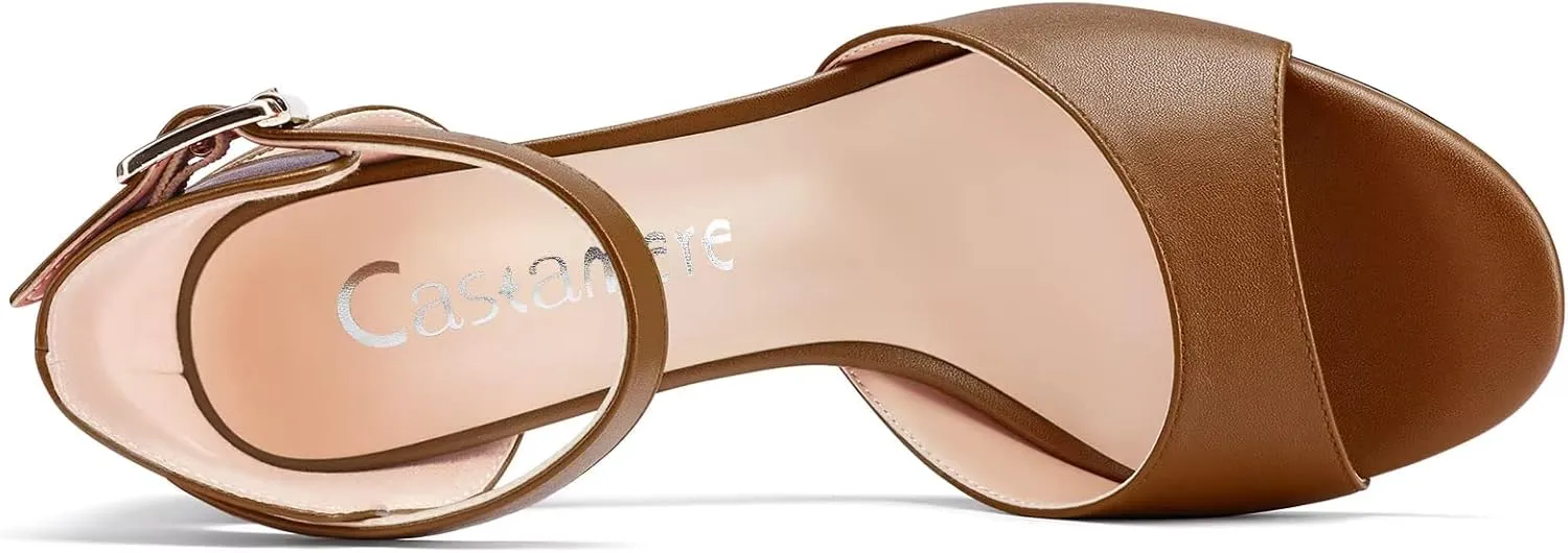 Castamere Women Chunky Block High Heel Peep Open Toe Sandals Ankle Strap Buckle Office Party Dress Shoes