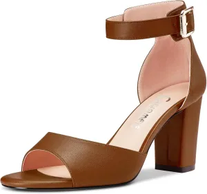 Castamere Women Chunky Block High Heel Peep Open Toe Sandals Ankle Strap Buckle Office Party Dress Shoes