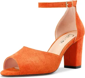 Castamere Women Chunky Block High Heel Peep Open Toe Sandals Ankle Strap Wedding Cute 3.2 Inches Heels