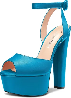 Castamere Women Chunky Block High Platform Heel Peep Open Toe Sandals Ankle Strap Slingback Buckle Party Shoes