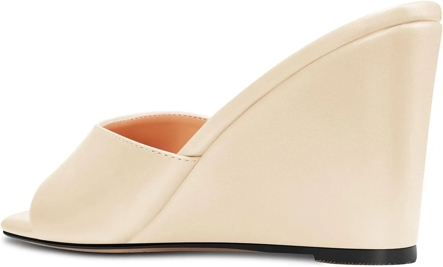 Castamere Women Mid Wedge Heel Open Toe Slip-on Mules Shoes Sandals Casual Party 3.2 Inches Heels