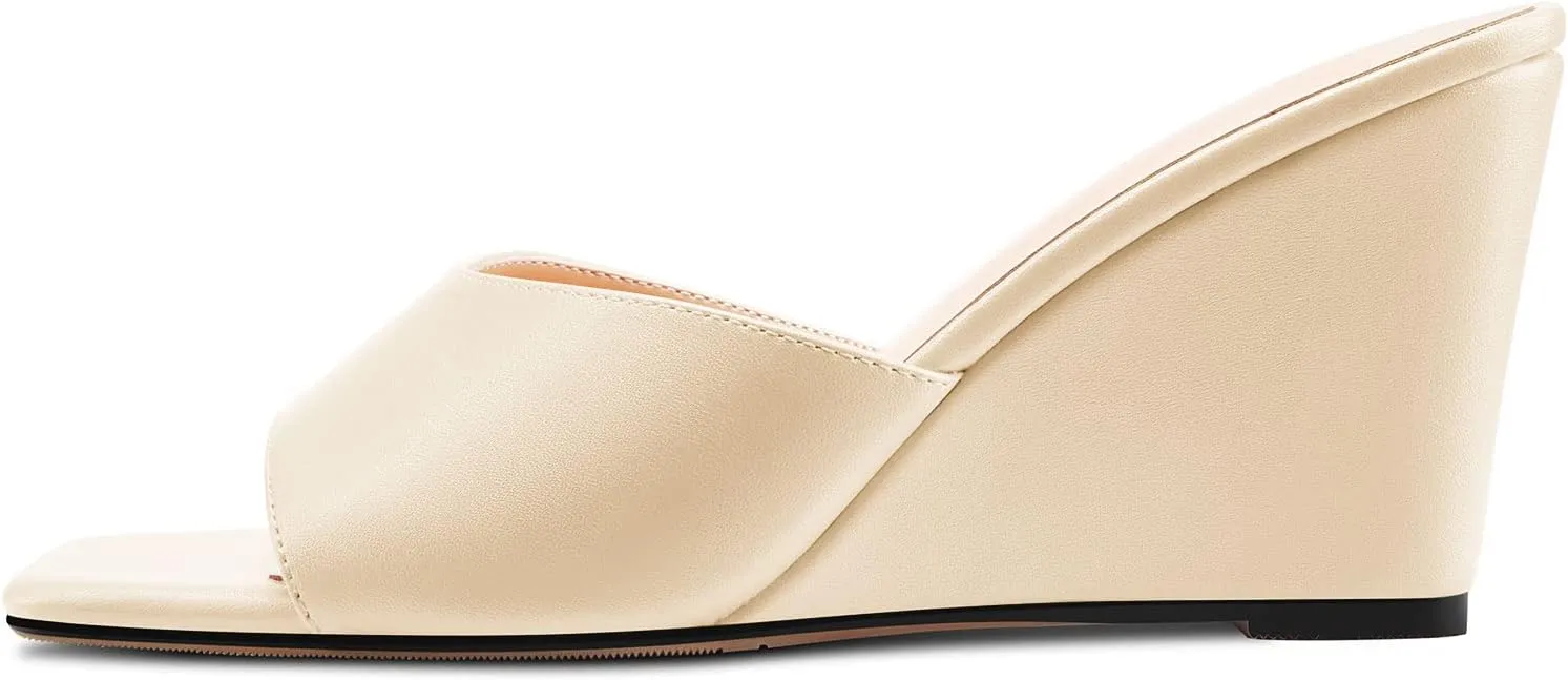 Castamere Women Mid Wedge Heel Open Toe Slip-on Mules Shoes Sandals Casual Party 3.2 Inches Heels
