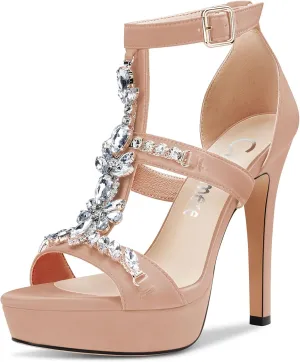 Castamere Women Stiletto High Heel Platform Peep Open Toe Sandals Roman Diamond Crystal Wedding Party Sexy 5.1 Inches Heels
