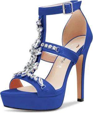 Castamere Women Stiletto High Heel Platform Peep Open Toe Sandals Roman Diamond Crystal Wedding Party Sexy 5.1 Inches Heels