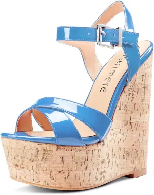 Castamere Womens High-Heel Platform Wedge Heel Sandals Slingback Sexy Ankle Strap Open Toe 16CM Heels