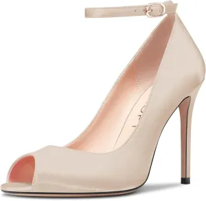 Castamere Women's High Heel Stilettos Peep Open Toe Pumps Ankle Strap Dress Wedding Sandals 3.9 Inches Heels