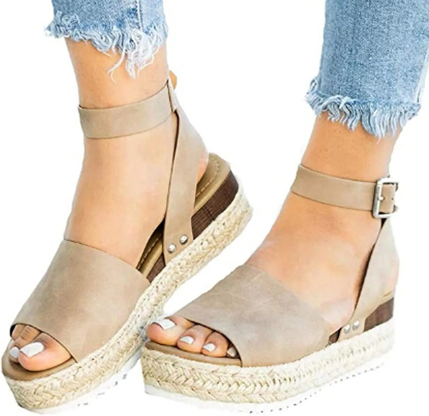 Cathalem Summer Sandals for Women 2025 Flat Open Toe Ankle Strap Espadrilles Flatform Platform Wedge Sandals Women