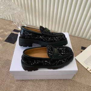 CD Boy Platform Loafer In Black Tweed Fabric And Cowhide 113487