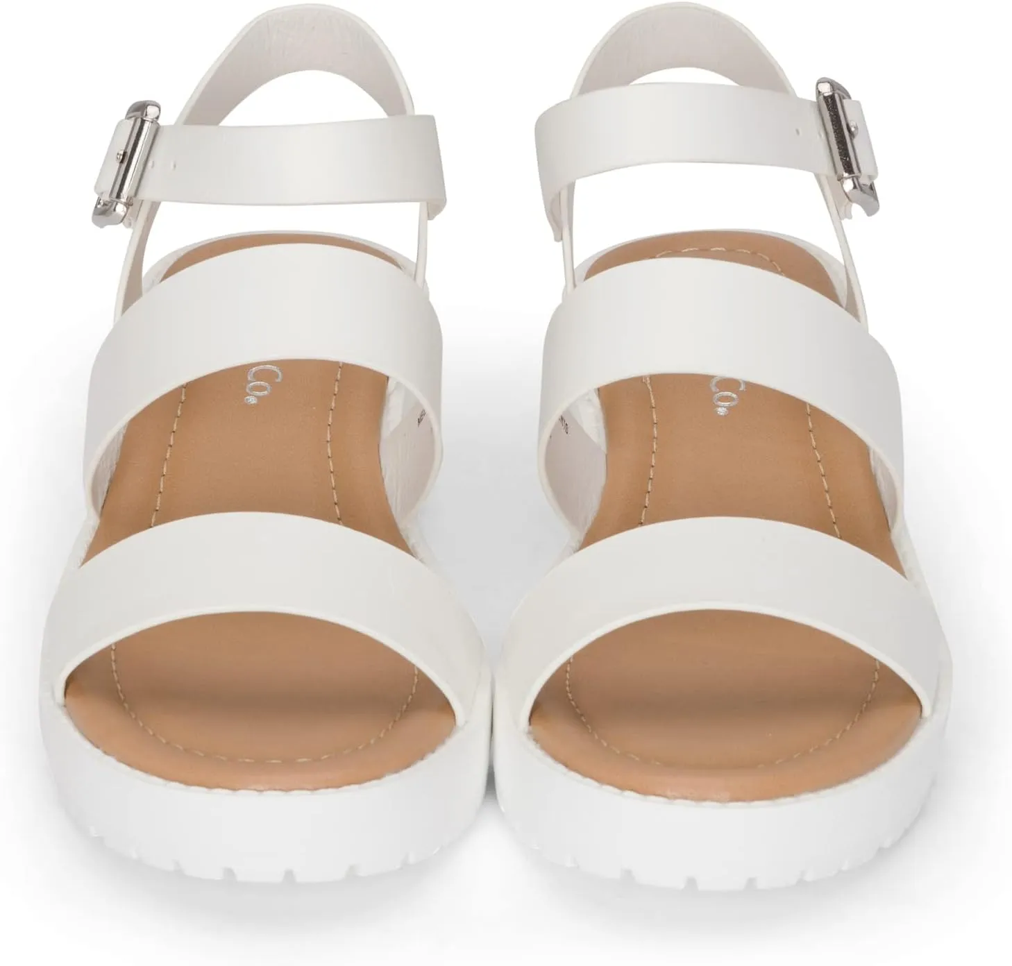 Chariot & Co -Credit(IIS)- Girls/Little Kids/Children Open Toe Strappy Two Band Double Strap Ankle Buckle Platform Lug Sole Chunky Block 1.75" Heel Sandals